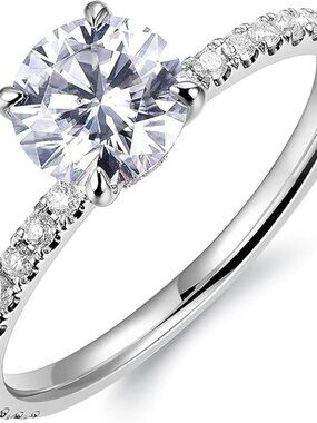 1 CT 14K Gold Round Brilliant Cut Moissanite Engagement/Promise Ring